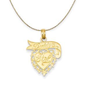 14k Yellow Gold Daddy's Girl Heart and Banner Necklace - 16 Inch